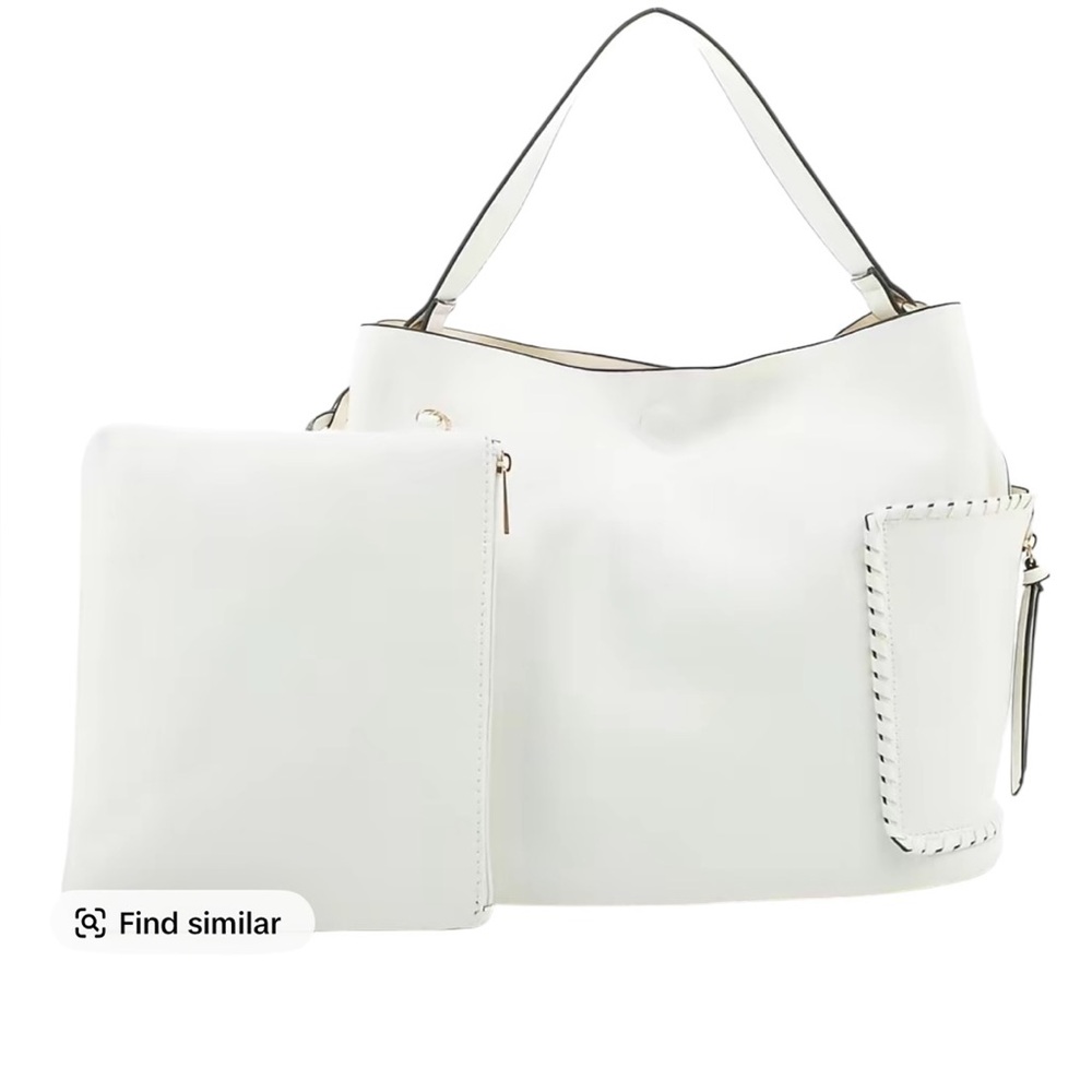 Christy Vegan White Hobo Bucket Bag with Pouch